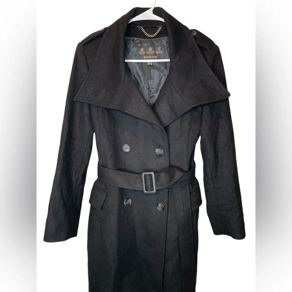 Barbour Madge Black Coat Wool and Cashmere Blend Size 4 Jacket With Belt - Picture 3 of 11